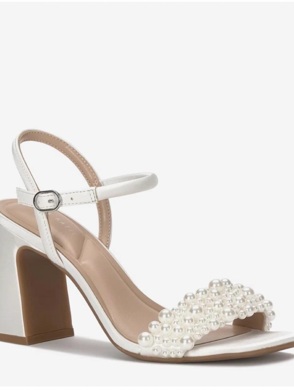 Kelly & Katie White Pearl-Embellished Block Heel Sandal